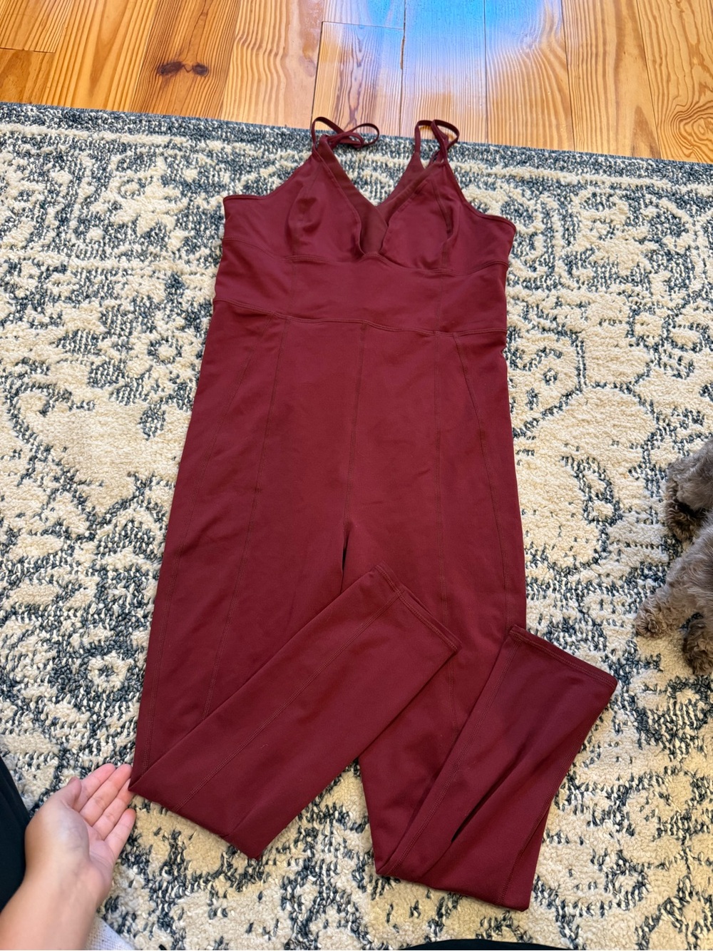 FP Movement by Free People Burgundy Strappy V-Neck Jumpsuit